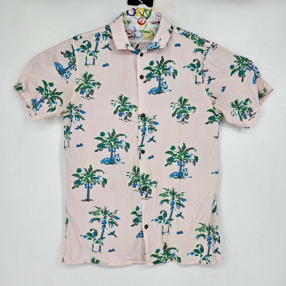 Roark Shirt Mens Medium Button Up Short‎ Sleeve Hawaiian Light Pink Revival